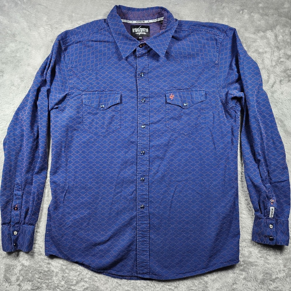 Cinch Garth Brooks Sevens Shirt Mens 2XL Blue Geometric Pearl Snap Western Ranch